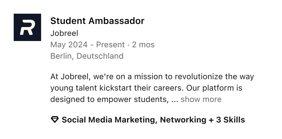LinkedIn Student Ambassador example description